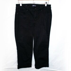 NYDJ Marilyn Straight Cropped Cuffed Jeans Womens 10 Black Lift Tuck Crop W05X